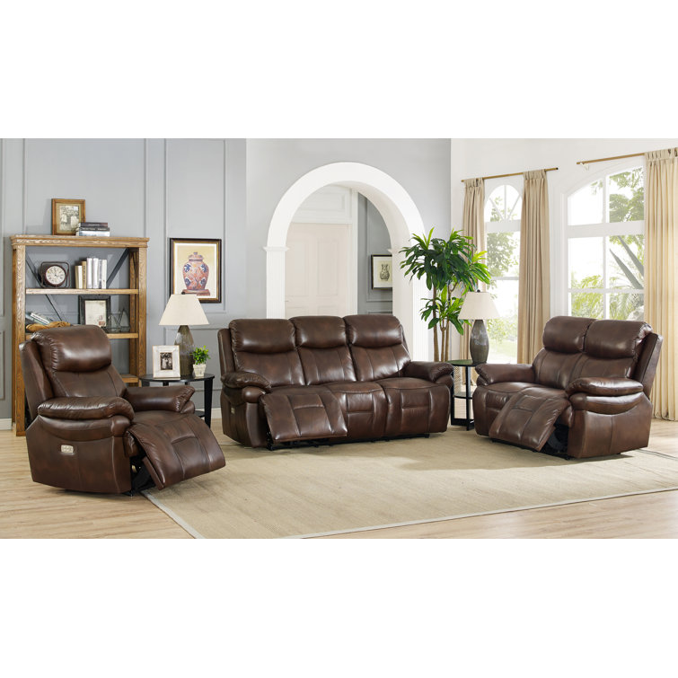 Ebern Designs Lette 203Cm Genuine Leather Power Reclining Pillow Top